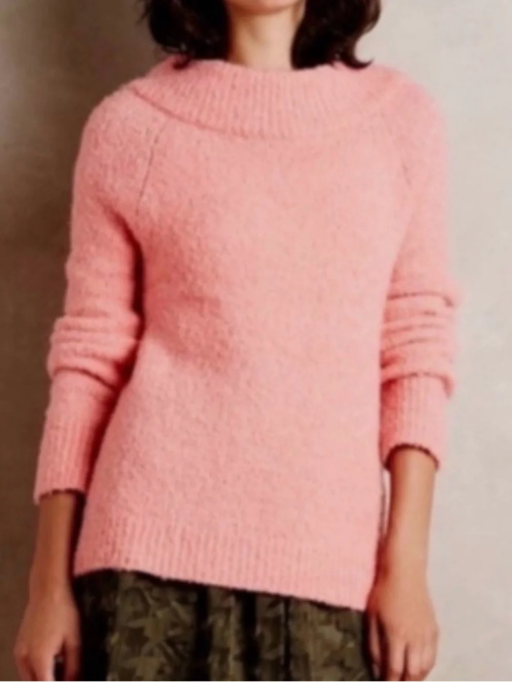 Anthropologie Moth Boucle Mockneck Pullover Wool/ Alpaca Blend Coral Size Medium